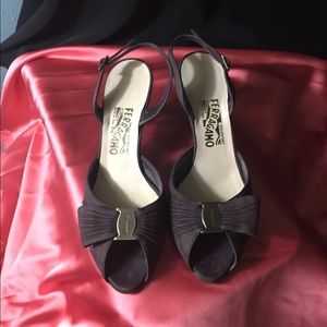 Ferragamo purple peep tote sling back sandals US 8